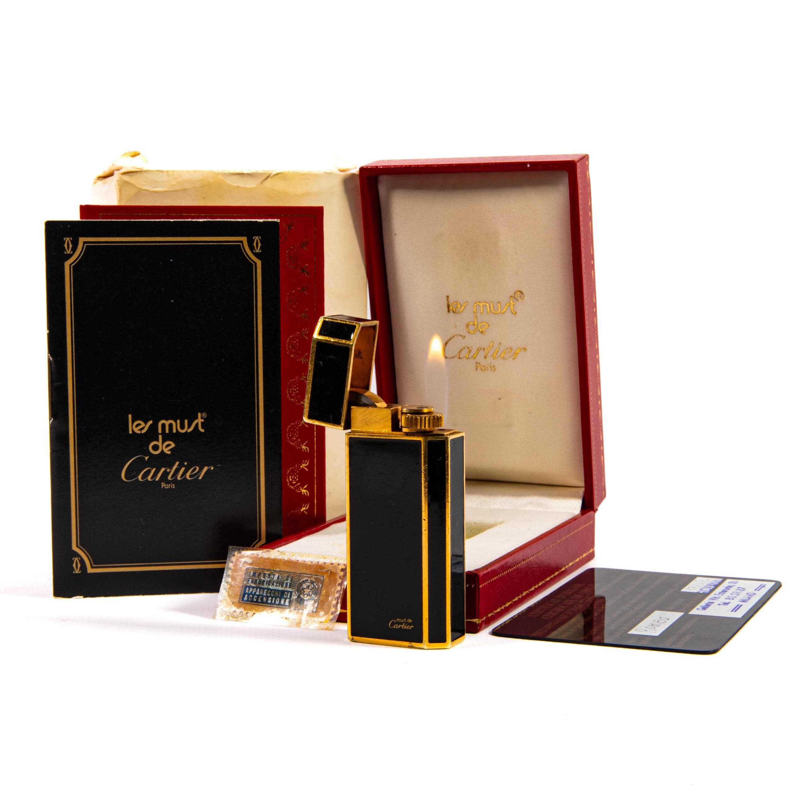 Vintage Cartier Pentagon Mini Lighter Black Lacquered in Box 1984