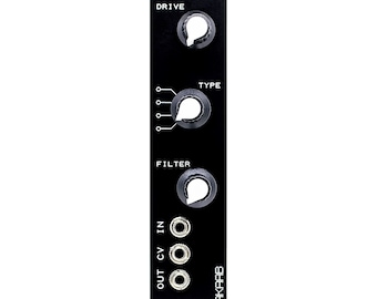 May include: Black Takaraab D308 Eurorack module with knobs labeled "Drive", "Type", and "Filter".  The module has four jacks labeled "Out CV In".