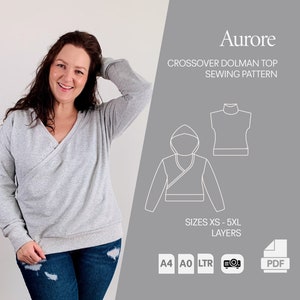 Aurore Crossover Dolman Top, PDF Pattern Projector A0 A4 LETTER formats, Maternity pattern, XS, 5XL, by Wonderful Sews wonderfulsews