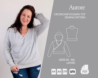 Aurore Crossover Dolman Top, PDF Pattern Projector A0 A4 LETTER formats, Maternity pattern, XS, 5XL, by Wonderful Sews wonderfulsews
