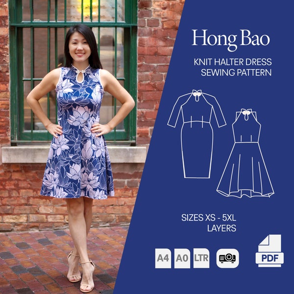Hong Bao Halter Dress Cheongsam Qipao Sewing Pattern Projector A0 A4 LETTER Plus Size Inclusive by Wonderful Sews wonderfulsews