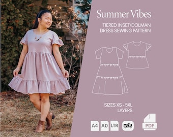 Modèle de robe nuisette Summer Vibes, Patron de couture grande taille, Dolman, Jupe à plusieurs niveaux, Maxi, Projecteur PDF par Wonderful Sews