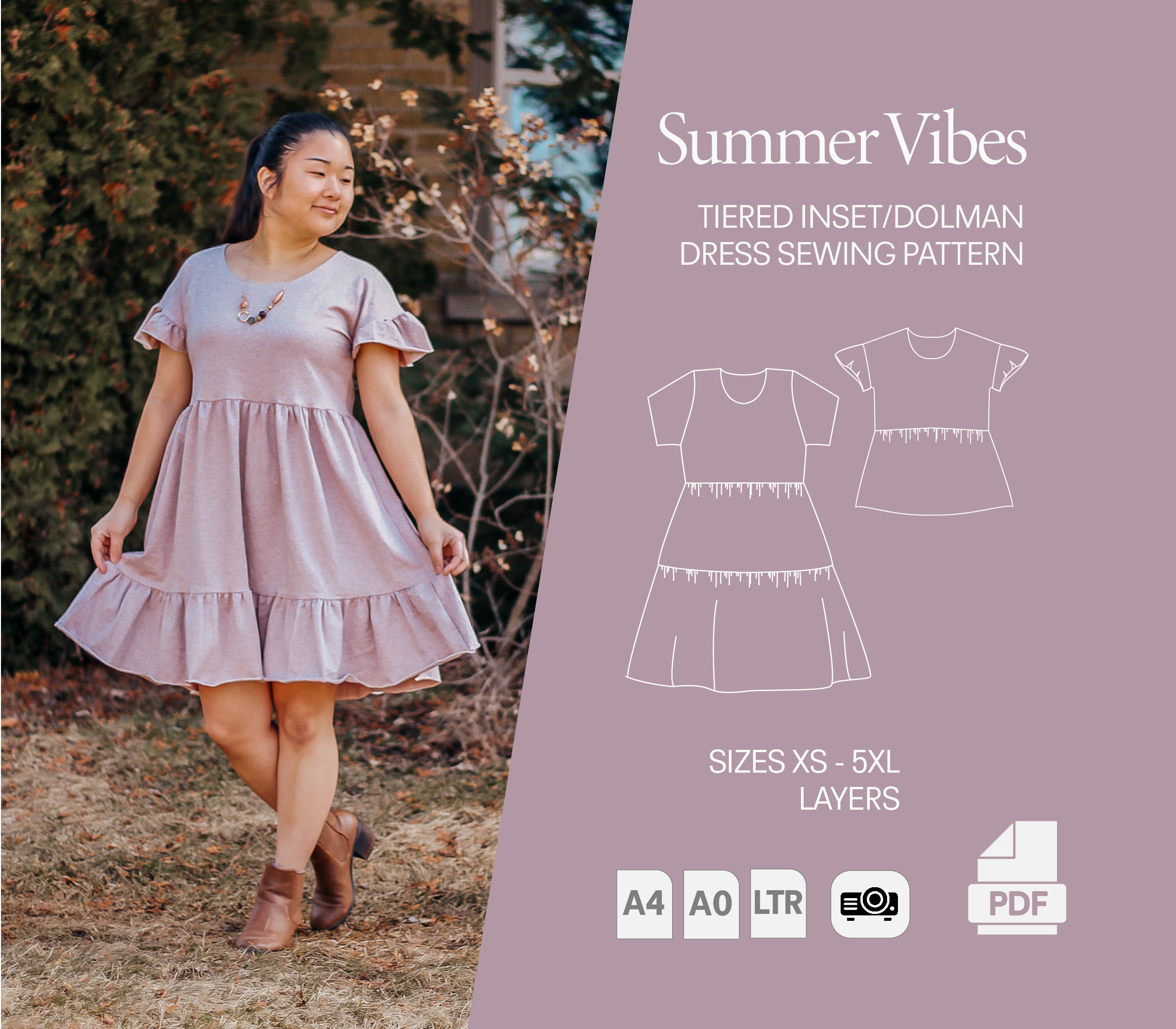 Summer Vibes Babydoll Dress Sewing Pattern, Plus Size Sewing Pattern,  Dolman, Tiered Skirt, Maxi, Projector PDF by Wonderful Sews -  Australia