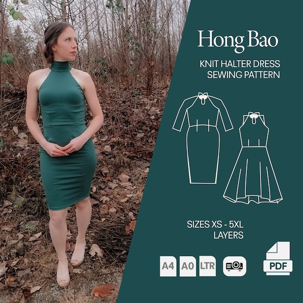 Hong Bao Halter Dress Sewing Pattern, Projector friendly, Size Inclusive Sewing Tutorial by Wonderful Sews