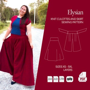 Culottes and Gathered Skirt Sewing Pattern, Sewing patter, plus size sewing, XS-5XL, Projector friendly, pattern by Wonderful Sews