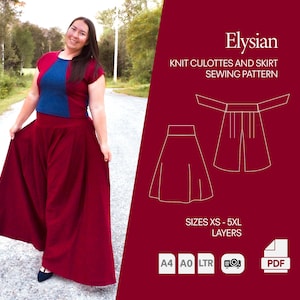 Culottes and Gathered Skirt Sewing Pattern, Sewing patter, plus size sewing, XS-5XL, Projector friendly, pattern by Wonderful Sews