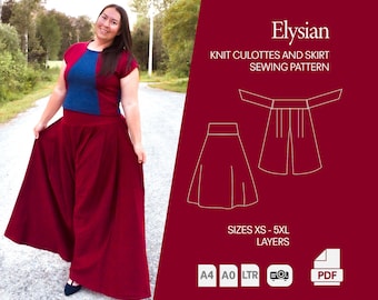 Culottes and Gathered Skirt Sewing Pattern, Sewing patter, plus size sewing, XS-5XL, Projector friendly, pattern by Wonderful Sews