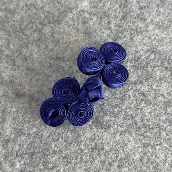 Clover Ribbon Button (Dark Blue, Set of 2) Qipao Button Pankou Cheongsam Decorative Closure, Fancy button for Chinese Dress