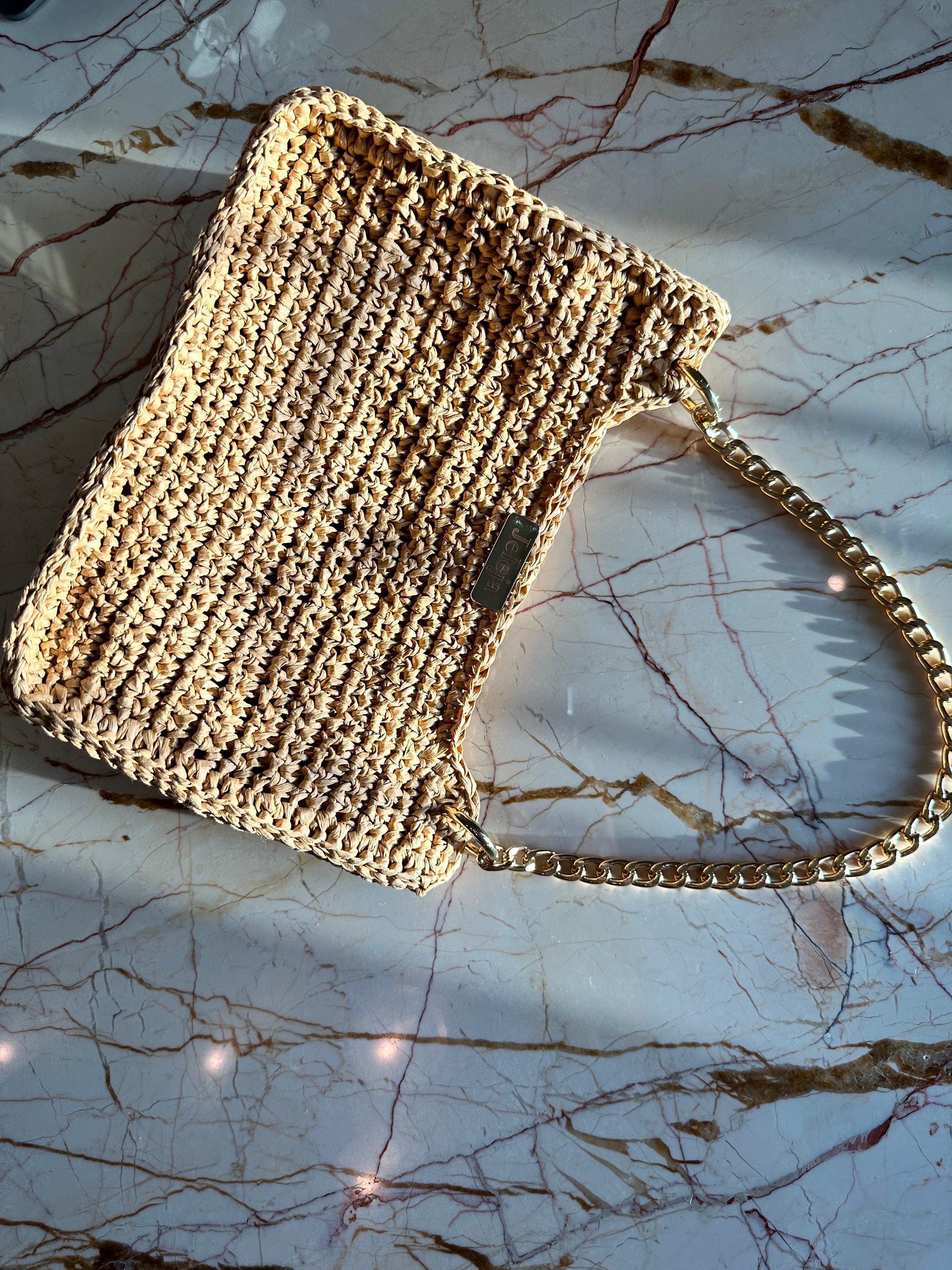 Beige & Cream Raffia Paloma Ruched Bag
