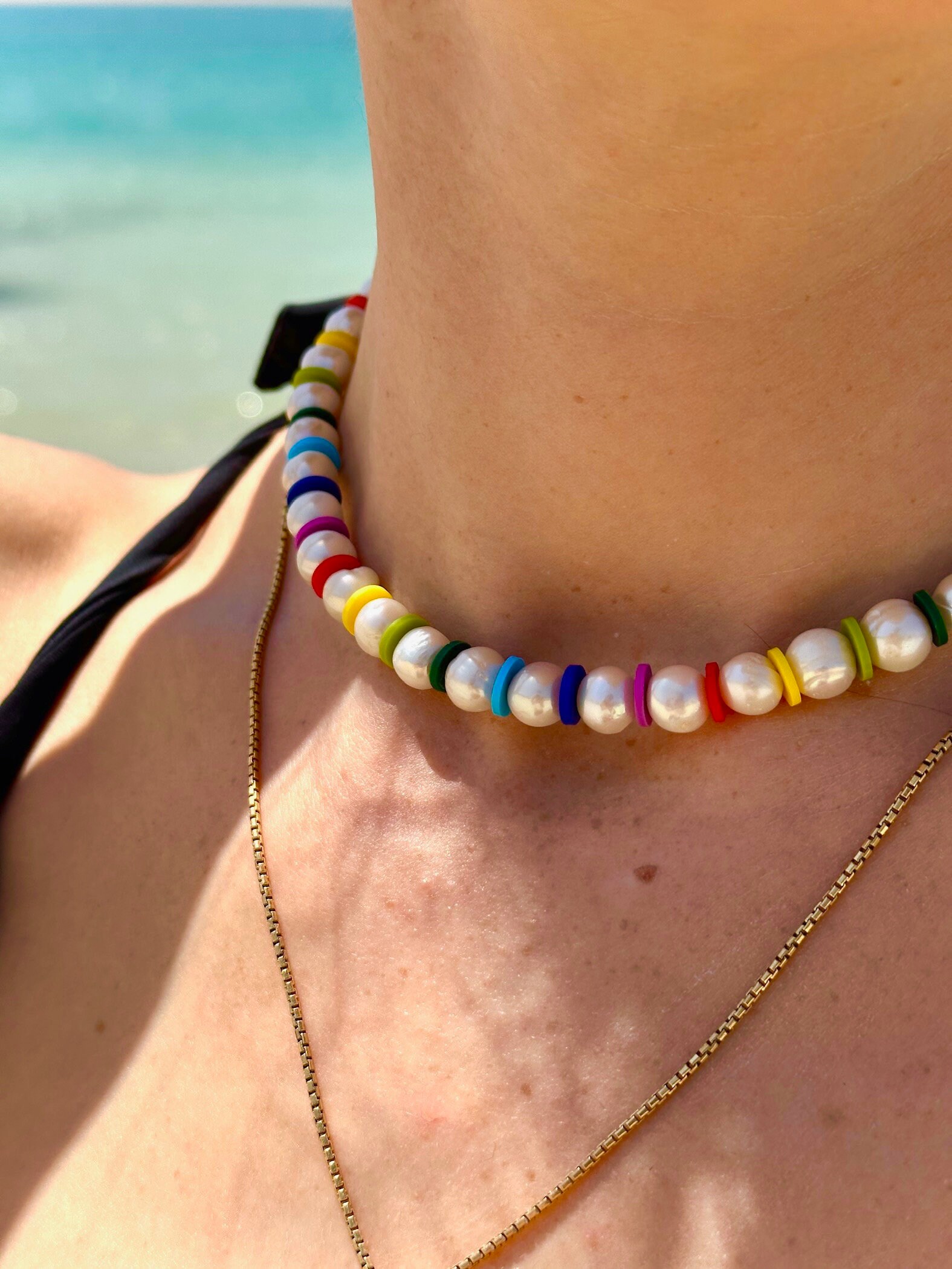 ★関税込★VINTAGE HOLLYWOOD★Rainbow Beads n Pearl Necklace ☆関税込☆VINTAGE HOLLYWOOD☆Rainbow Beads n Pearl Necklace