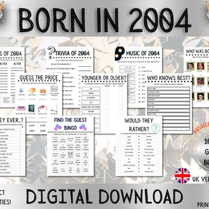 21st Birthday Party Games || Born In 2004 Digital Games Bundle || Printable Games || 21st Birthday Games || 2004 Trivia || 2004 Quiz || 21st