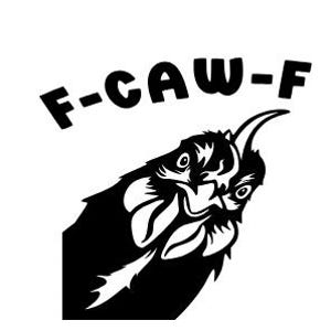 May include: Black and white graphic of a chicken with the text "F-CAW-F" above it. The chicken is depicted with a stern expression, its beak open, and its head tilted. The design is bold and simple, suitable for various applications.