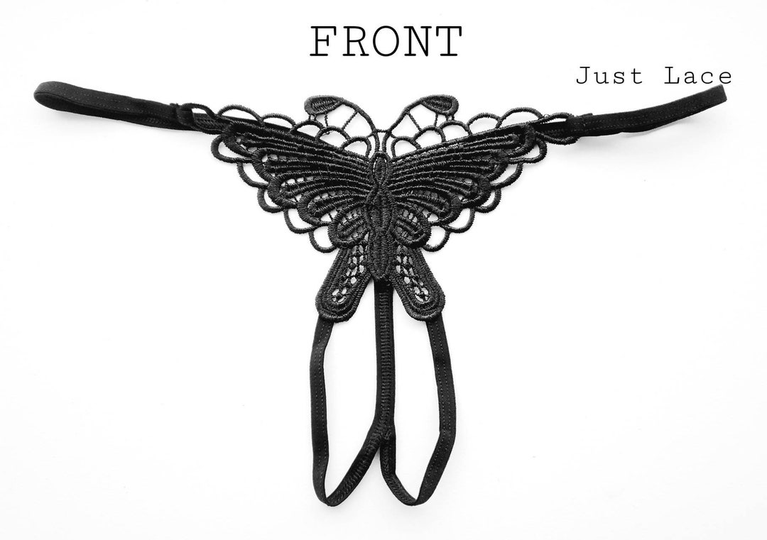 BLACK Women's Butterfly Crotchless Knickers Wedding Honeymoon Seductive