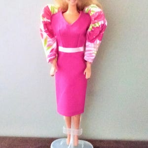 Handmade Doll Clothes - Dress in Dark Pink w/Print Puff Sleeves for 11.5&quot; fashion doll