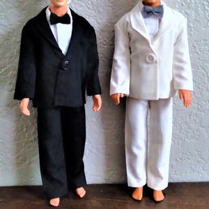 Handmade Doll Clothes - 3-Pc Suit w/Bowtie in Black or White for 12&quot; male doll