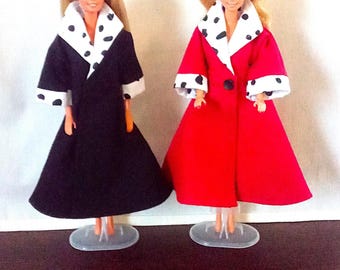 Handmade Doll Clothes - Coats w/Dalmatian Print Trim for 11.5" fashion doll