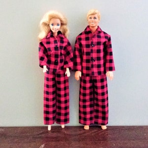 Handmade Matching PJ Set in Buffalo Plaid for 11.5" fashion doll and 12" male doll