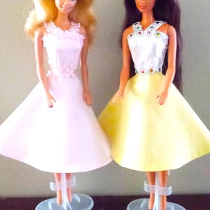 Handmade Doll Clothes - Dresses with V-Neck Trim or Bling in Pink or Yellow/white for 11.5&quot; fashion doll