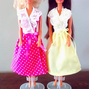 Handmade Doll Clothes - Wrap Dress in yellow or pink polka dot w/lace collar for 11.5&quot; fashion doll