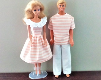 Handmade Matching Dress/T-shirt Set of Sherbet Stripe Print for 11.5" fashion doll and 12" male doll