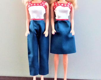 Handmade Doll Clothes - Red/White/Blue Dress or Pant Outfit for 11.5" fashion doll