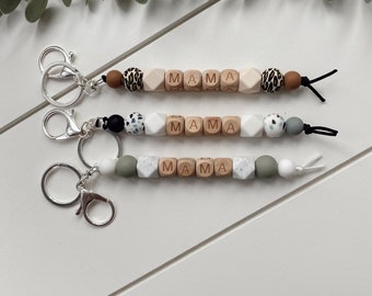 Mama Keychain, Nana Keychain, Grandma Keychain, Oma Keychain, Wooden Beads, Silicone Beads, Mother's Day, Neutral Tones