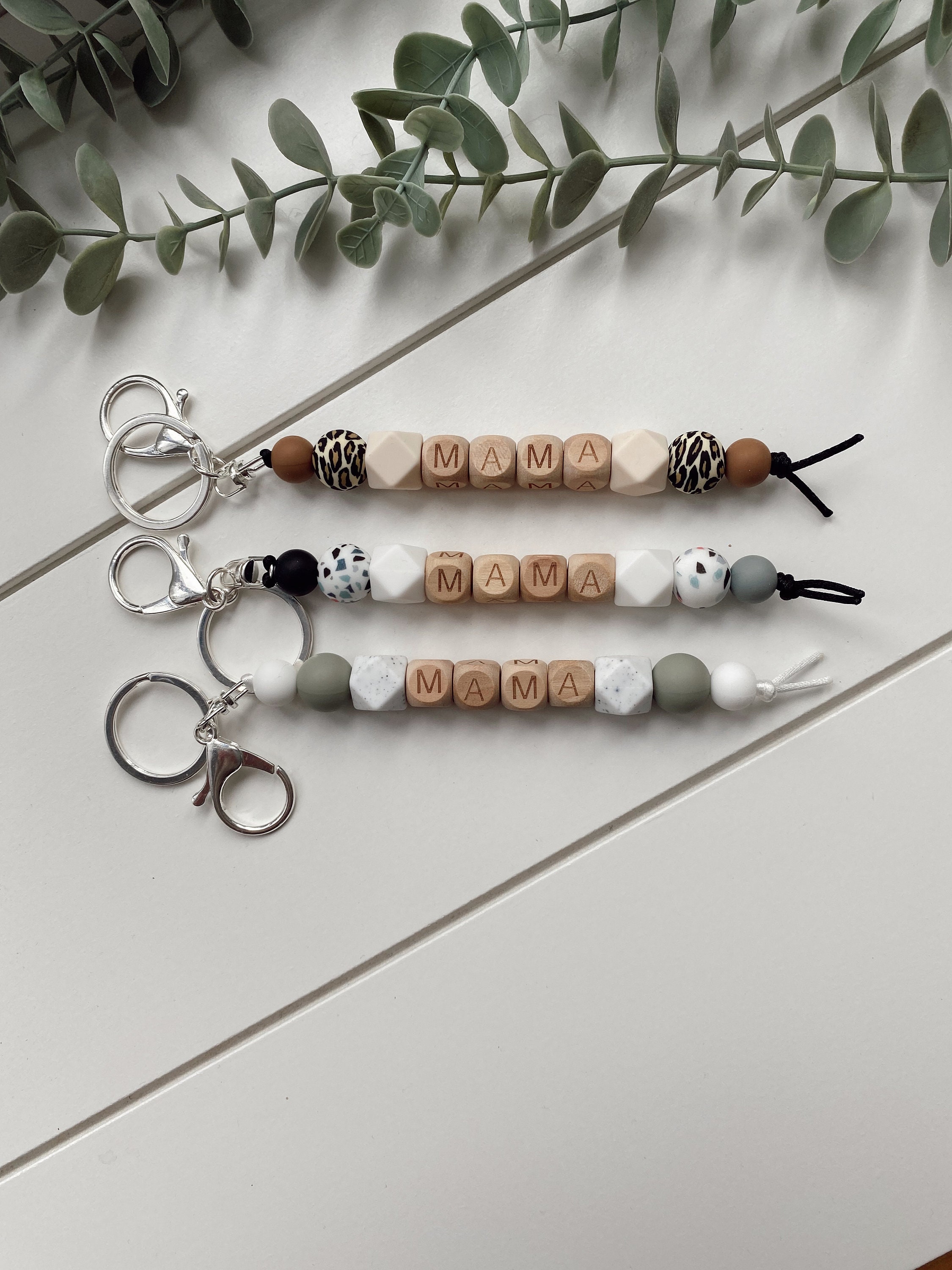 Audrey's Market Geometric Wood Bead Tassel Key Chain Black