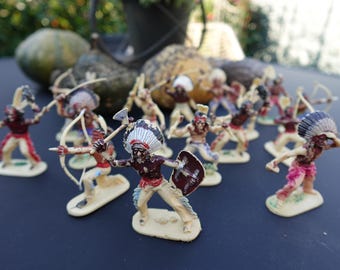 Coleção de figuras indianas | Alemanha Ocidental | Brinquedos para ambientes internos e externos | Brinquedos para meninos e meninas | Miniaturas | Velho Oeste | anos 60