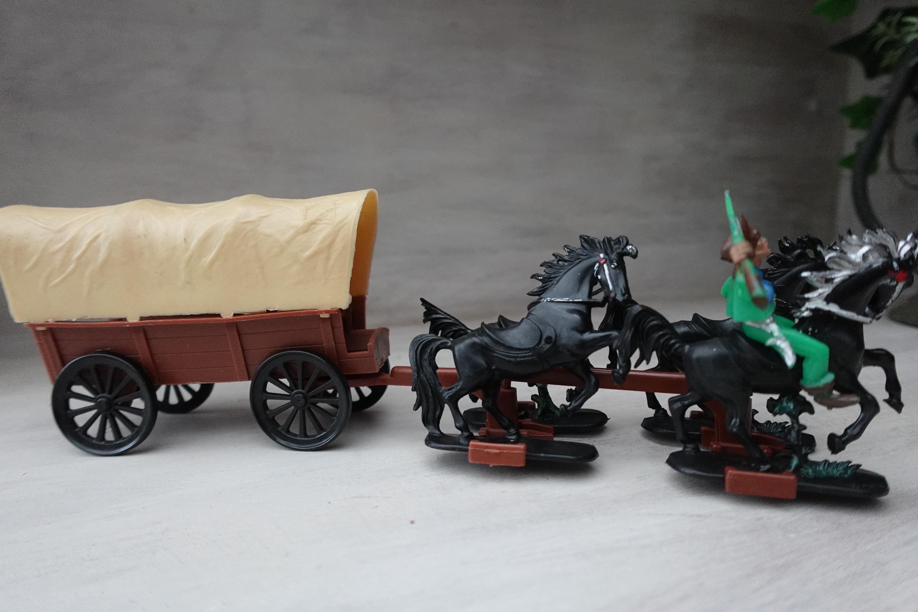 Western Covered Wagon With Cowboy and Four Horses | West Germany