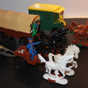 Kutschenset mit Kanone von Jean Hoffler | Vintage Cowboy-Spielzeug | Westdeutsches Spielzeug | Spielzeug aus den Sechzigern | Vintage-Spielzeug