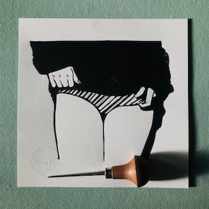 Linogravure « les dessous, petite culotte de femme» Impression d’Art - Art mural - Impression de linogravure - illustration