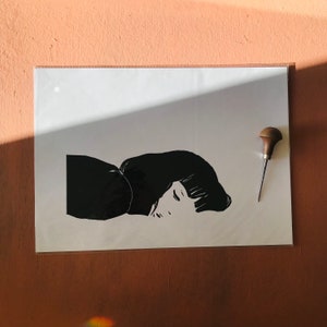 Linocut “sleeping woman, THE DREAM” Art Print - Wall art - Linocut print