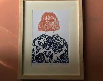 Linocut “WOMAN FROM BACK” Art Print - Wall Art - Linocut Print