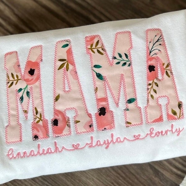 Mama Embroidered Applique Sweatshirt With Child Name |Mama Personalized Sweater with Baby Name | Custom Gift for Mom | Gift for Mother's Day