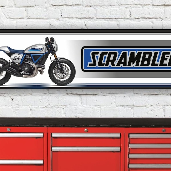 Br446b ducati cafe racer scrambler 2019 inspired workshop banner sign