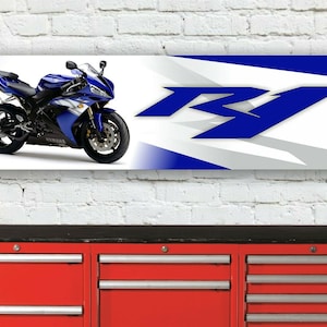 Br278b yamaha yzf r1 2004 blue garage workshop banner sign