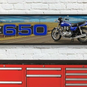 Br353b kawasaki z-650 z650 inspired 1979 blue garage workshop banner sign
