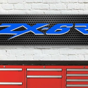 Br349b kawasaki zx6r ninja logo blue workshop banner sign