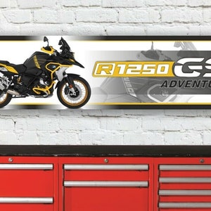 Br365b bmw1250gs adventure 40th anniversary inspired garage workshop banner sign