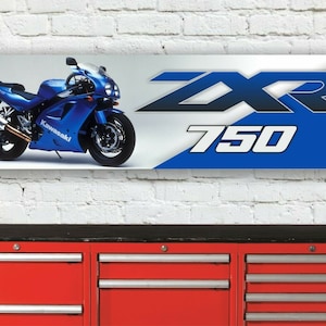 Br220b, kawasaki zxr750 j, bleu, garage, atelier, bannière, enseigne