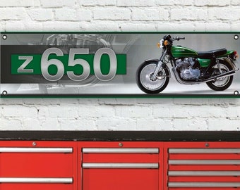 Br369b kawasaki z-650 b z650b inspired 1976 green garage workshop banner sign