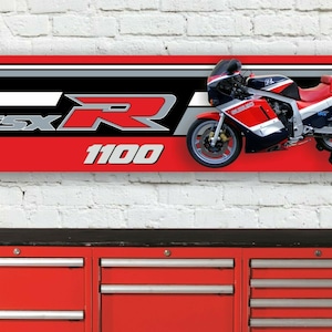 Br283b suzuki gsxr1100 f slabside slabby1985 red black workshop banner sign