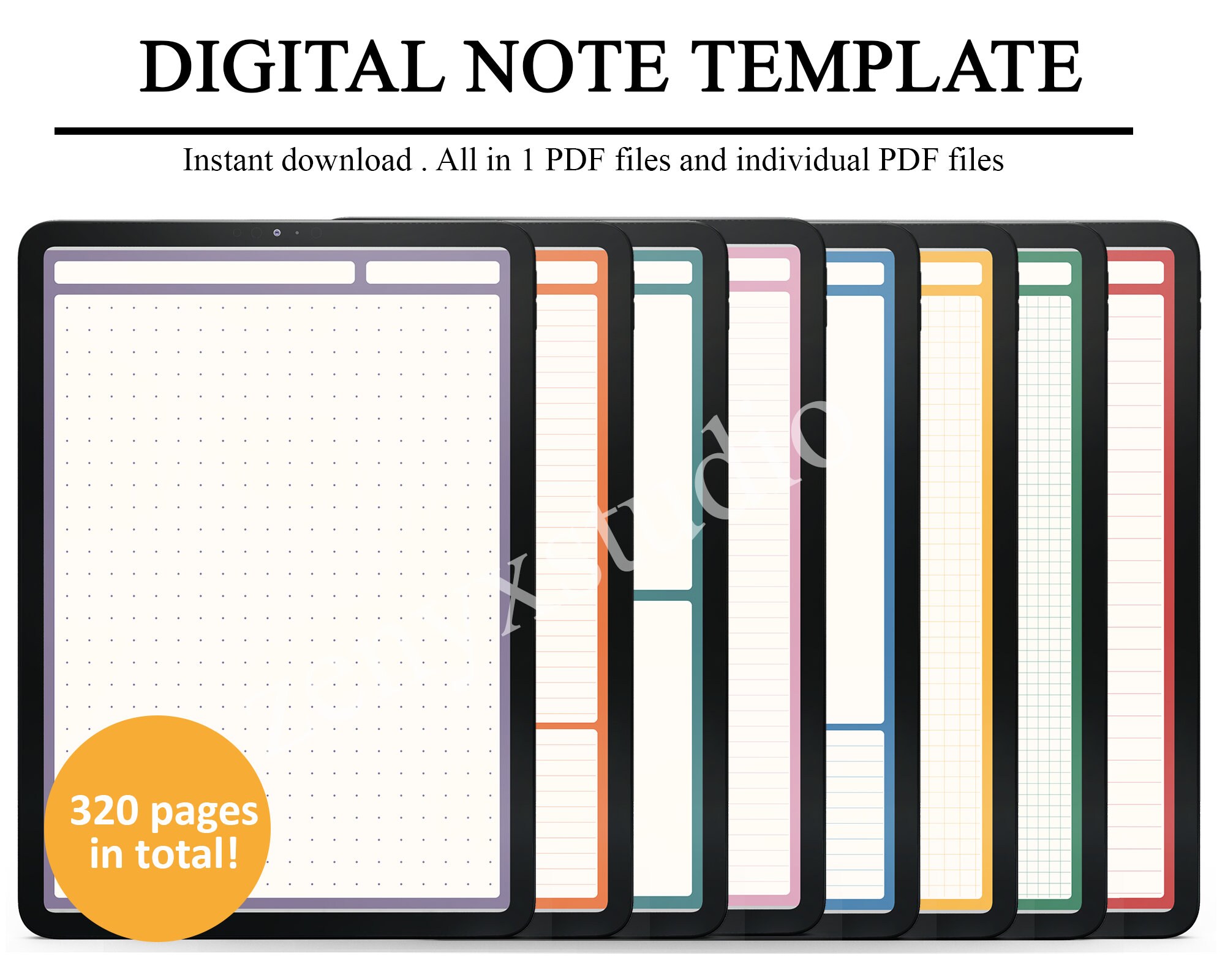 Digital note paper template for notetaking, portrait template, A4 & Letter size, goodnotes template, student note template