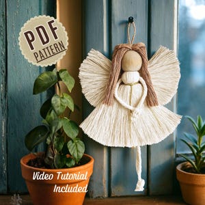 Padrão de macramê anjo, boneca - PDF escrito, VÍDEO - Guia de nós - Faça você mesmo presente artesanal - para iniciantes - Download digital do tutorial