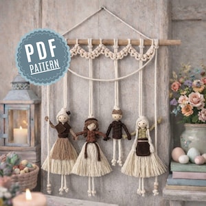 Macrame Pattern hanging, doll-Written PDF, Knot  Guide-DIY gift handmade-Digital download to tutorial