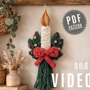 Macrame Candle Ornament Pattern – Christmas Wall Hanging DIY Tutorial PDF-VIDEO