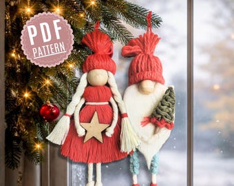 Patrón de gnomo y muñeca navideños de macramé / Tutorial de adornos DIY en PDF y VIDEO