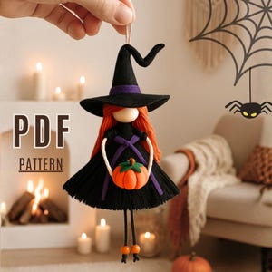 Muñeca de bruja de macramé: adorno bohemio de algodón para Halloween hecho a mano
