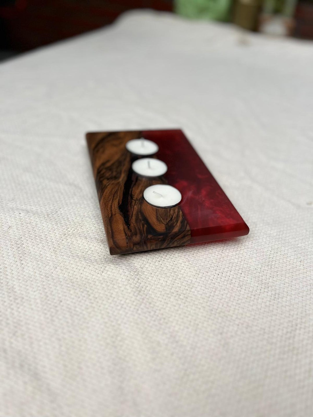 Walnut Ruby Walnut and Ruby Red Epoxy Candleholder - Etsy