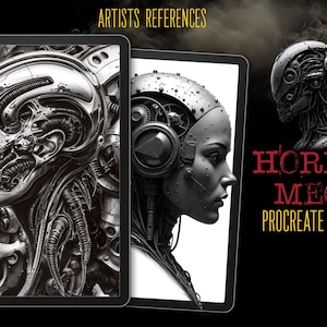 Procreate / Horror mech Tattoo reference kit, Set 1, 150+ unique biomech references, aliens, mech, skulls, high quality custom art!